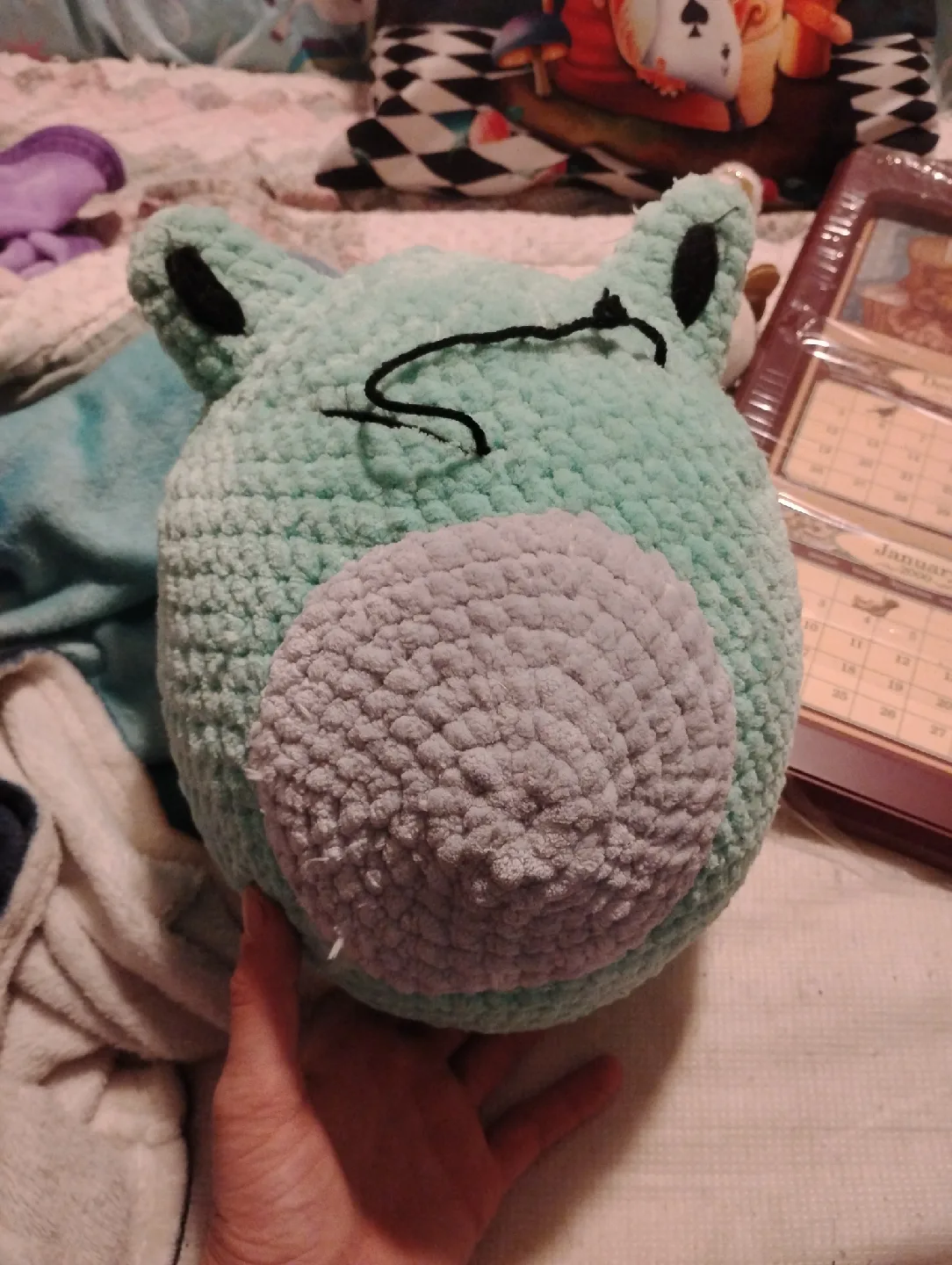 Handmade Crochet Hippo Plushie - Mint Green thumbnail