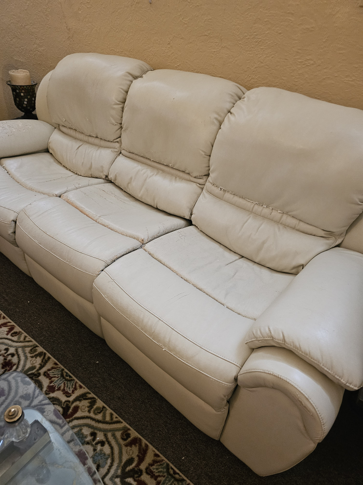 Cream Leather Reclining Sofa