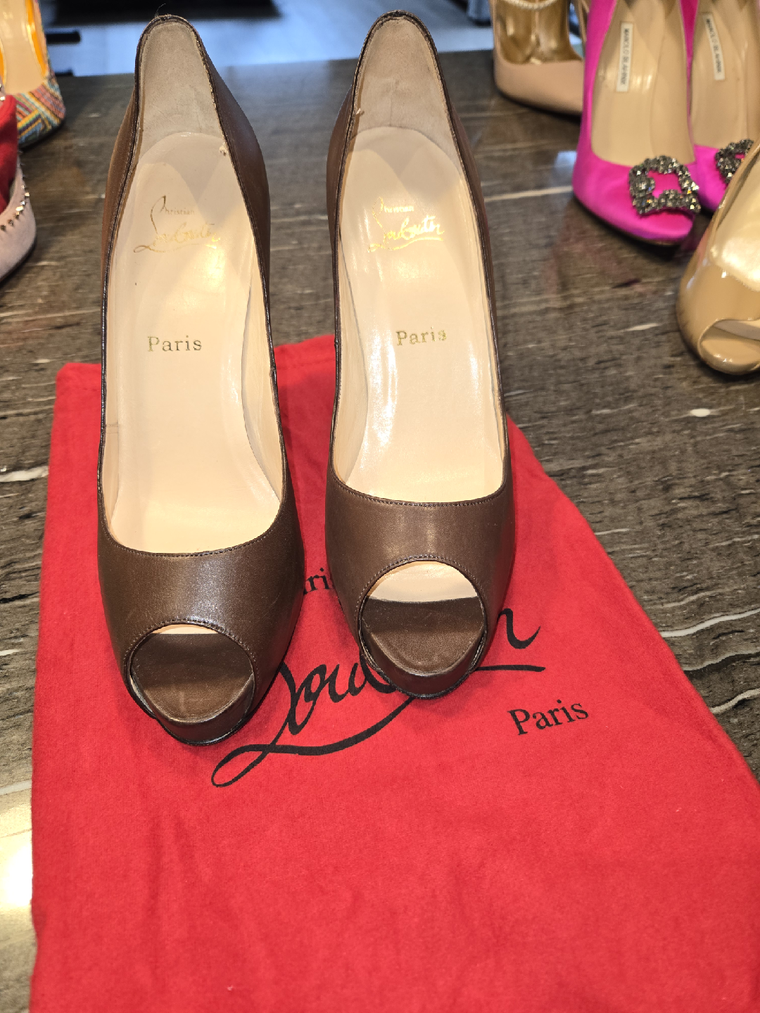 Christian Louboutin Brown Leather Heels, Size 41