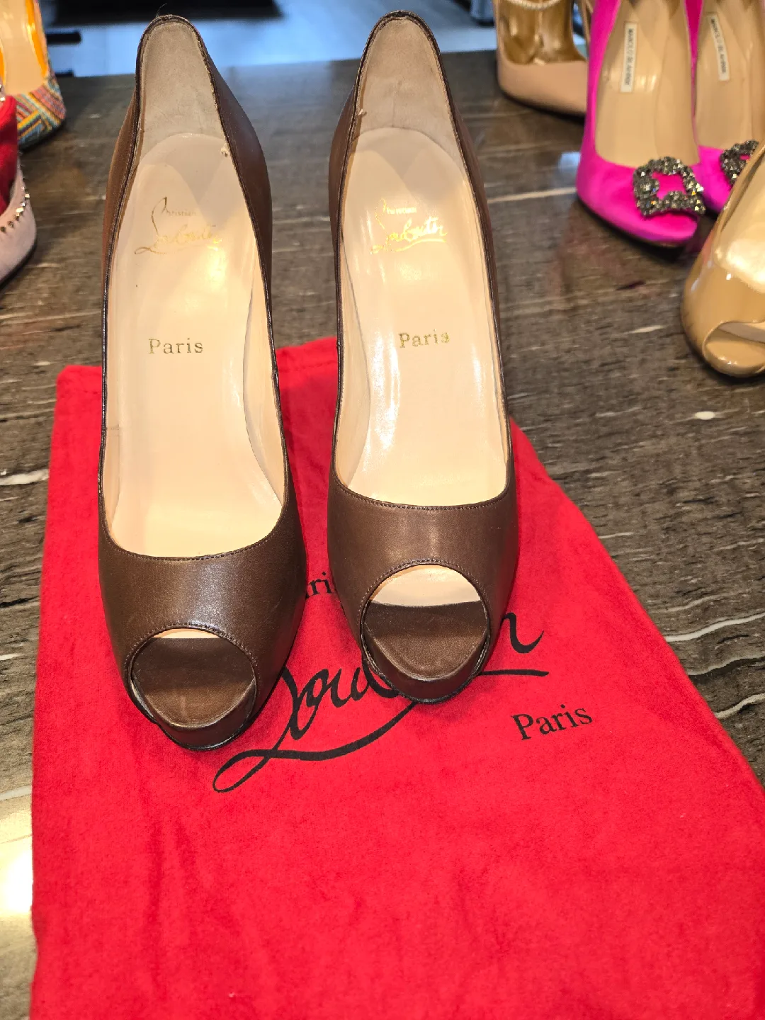 Christian Louboutin Brown Leather Heels, Size 41 thumbnail