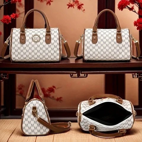 White & Brown "M" Pattern Handbag - photo 5