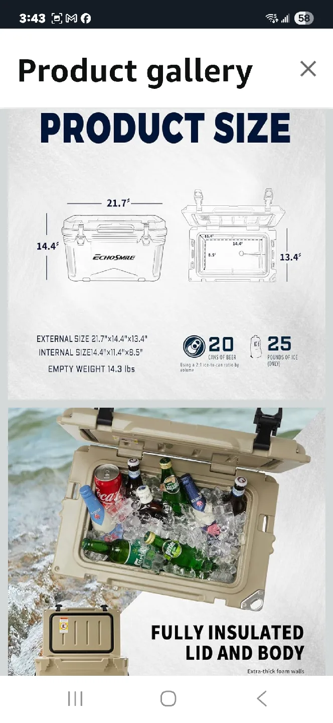 EchoSmile 25 Quart Insulated Portable Cooler - Khaki image indicator(5)