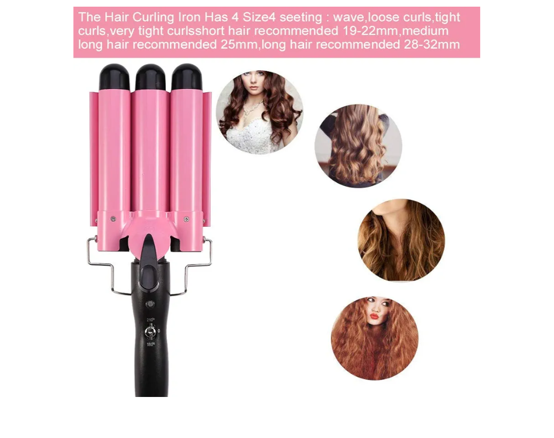 3 Barrel Hair Waver Curling Iron - Pink