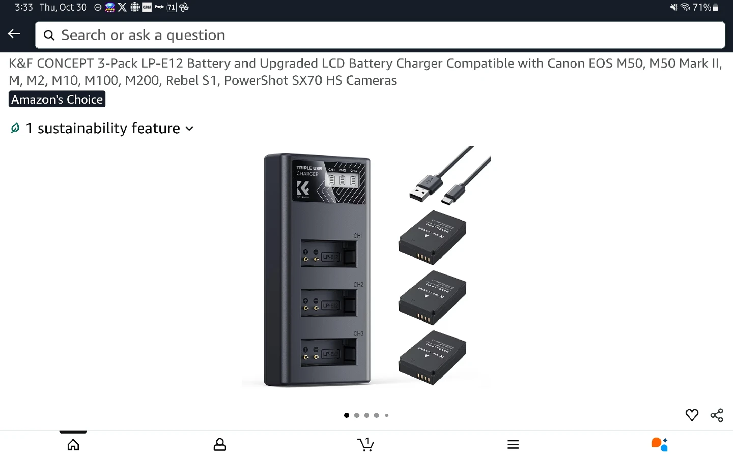 K&F Concept LP-E12 Battery Charger + 3 Batteries - photo 2