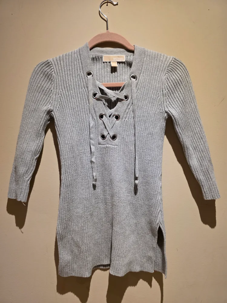 Michael Kors Grey Lace-Up Sweater thumbnail