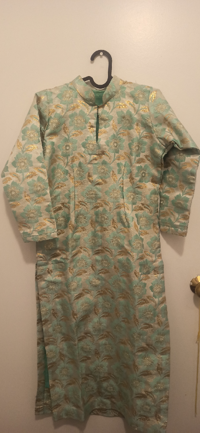 Floral Kurta Pajama Set - Green & Gold - photo 3