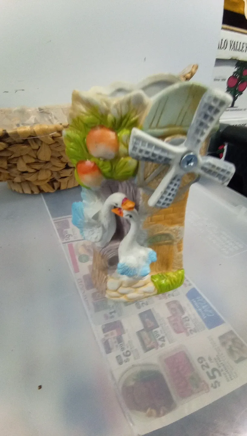 Vintage Ceramic Windmill Planter with Geese thumbnail