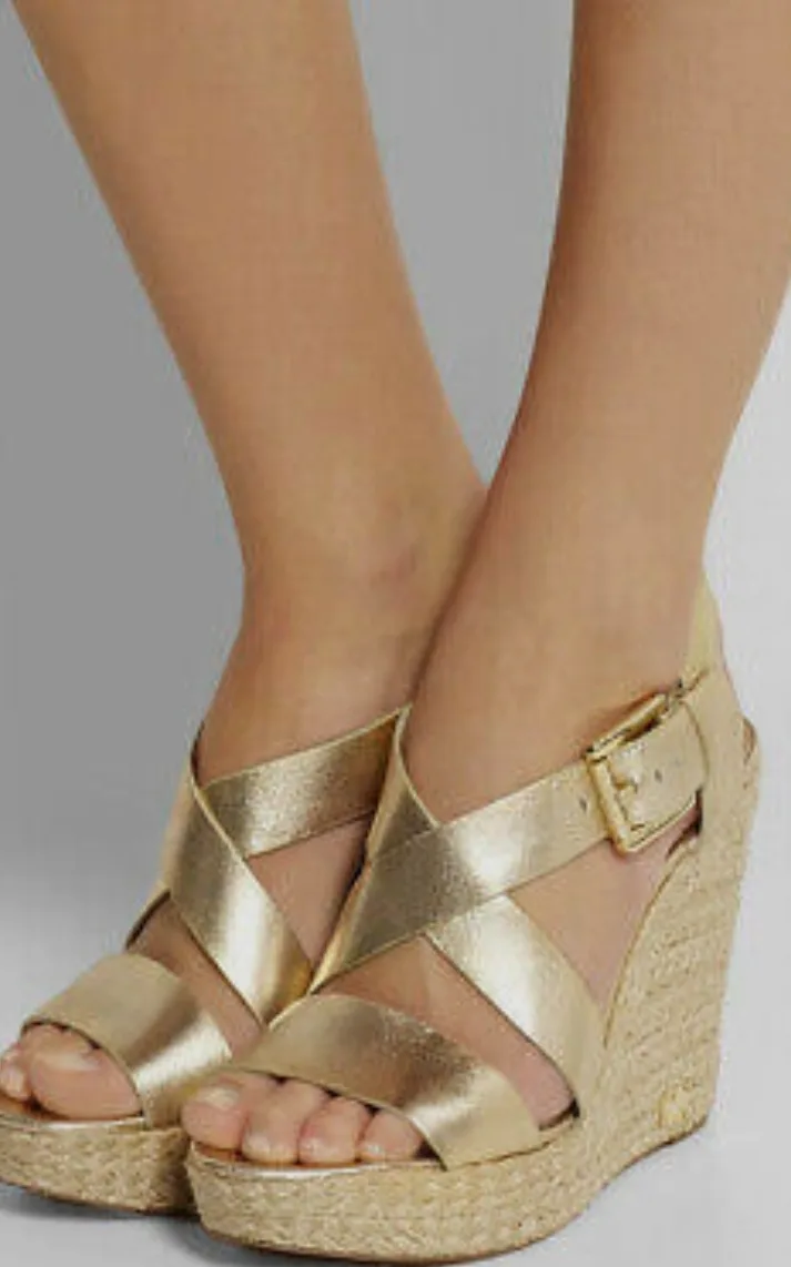 Michael Kors Gold Wedge Sandals - Size 9M image indicator(2)