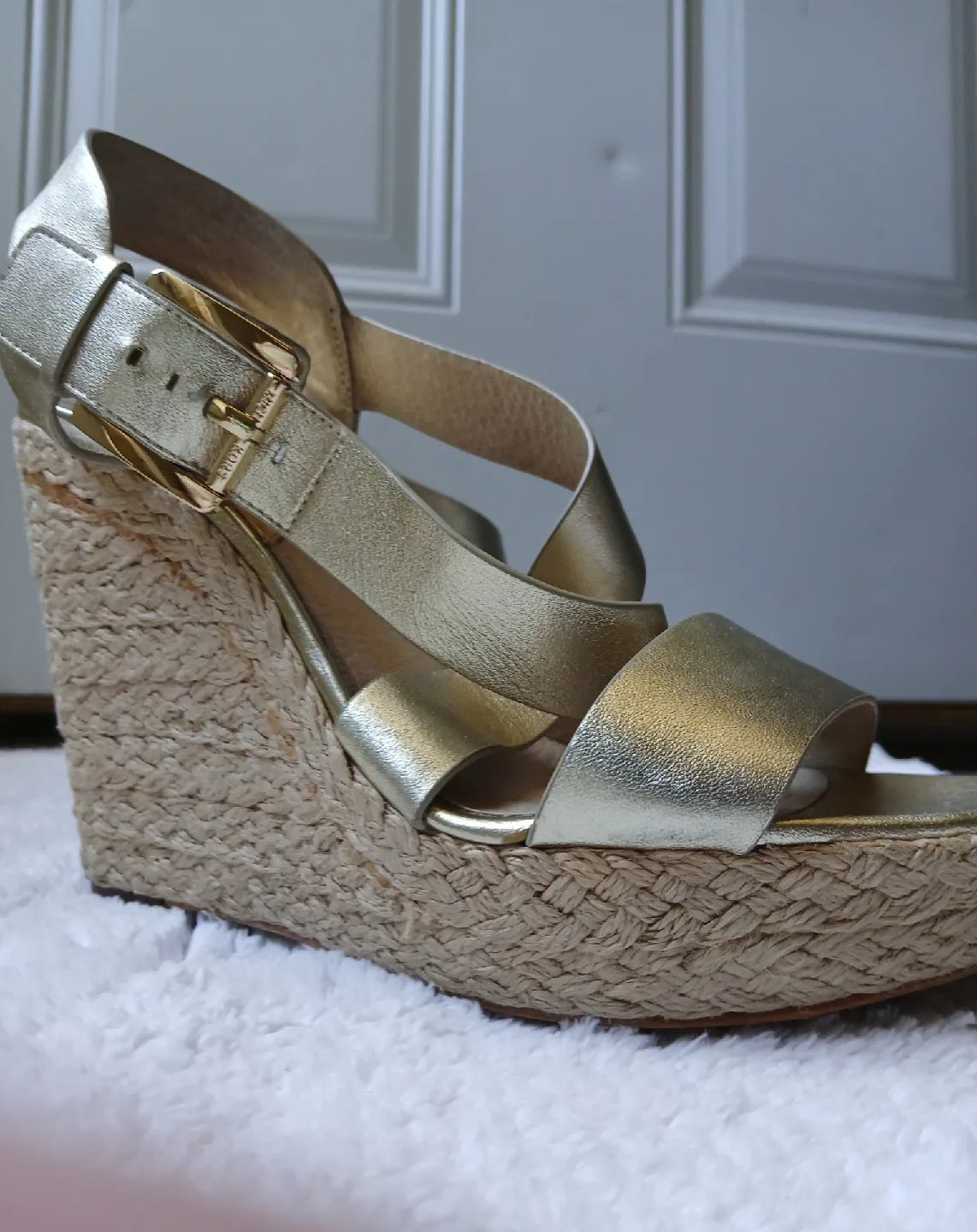 Michael Kors Gold Wedge Sandals - Size 9M image indicator(3)