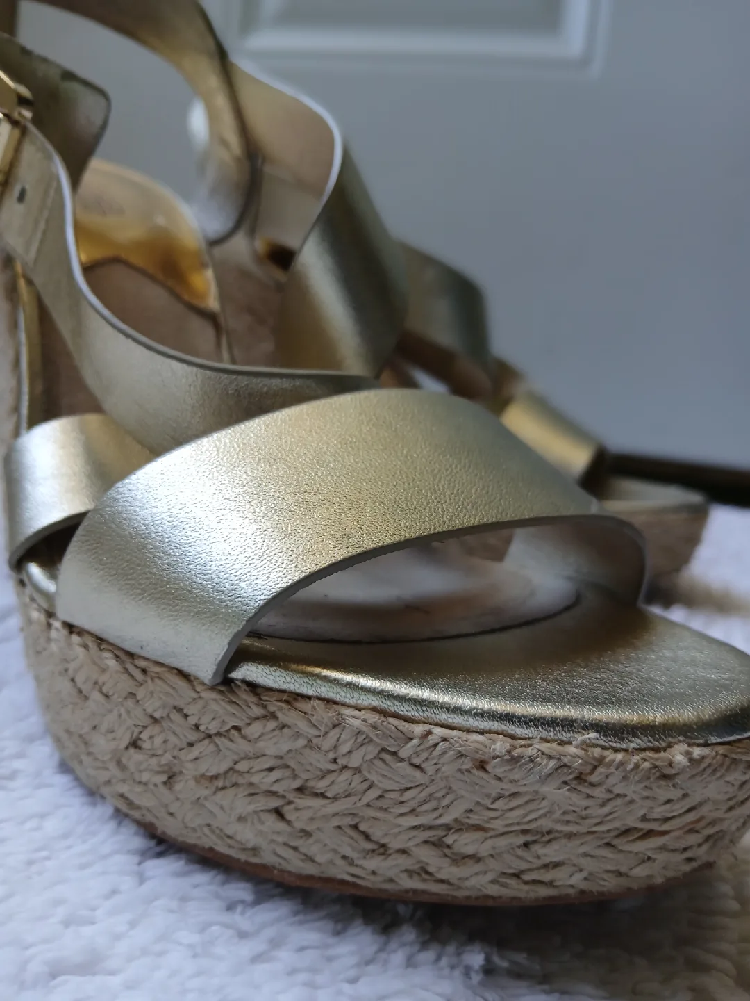 Michael Kors Gold Wedge Sandals - Size 9M image indicator(7)