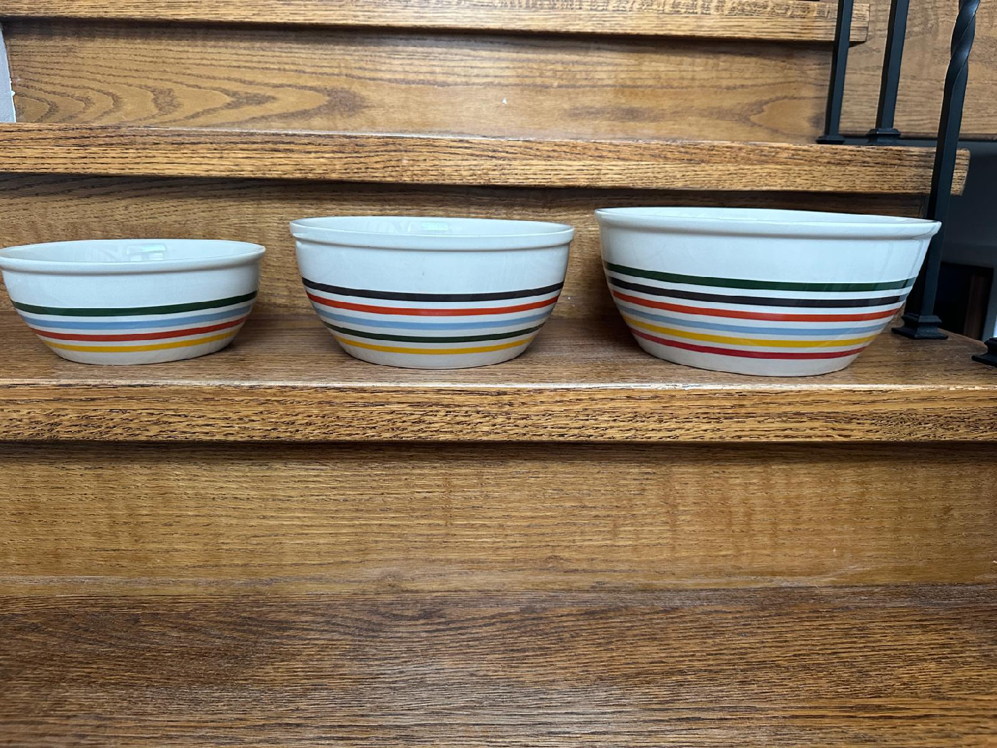 Striped Ceramic Mixing Bowls - Set of 3