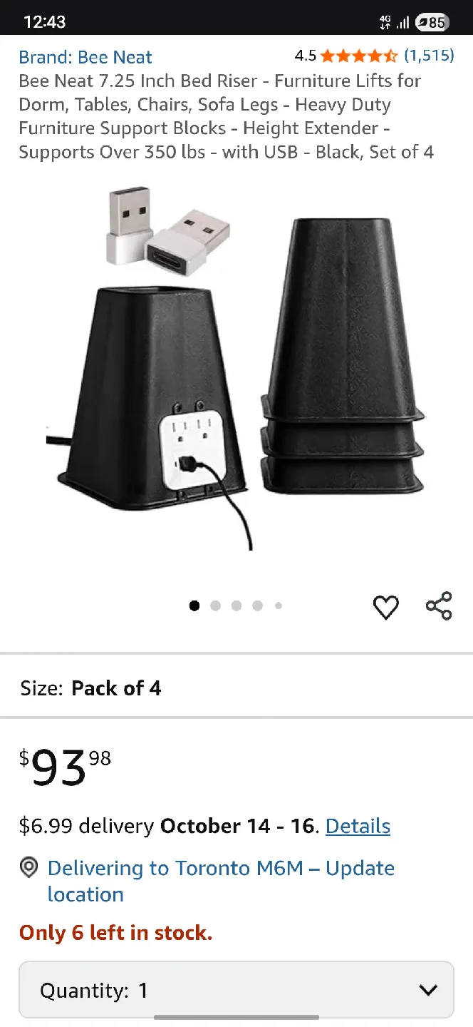 Bee Neat Bed Riser Set USB - Adjustable Furniture Risers thumbnail
