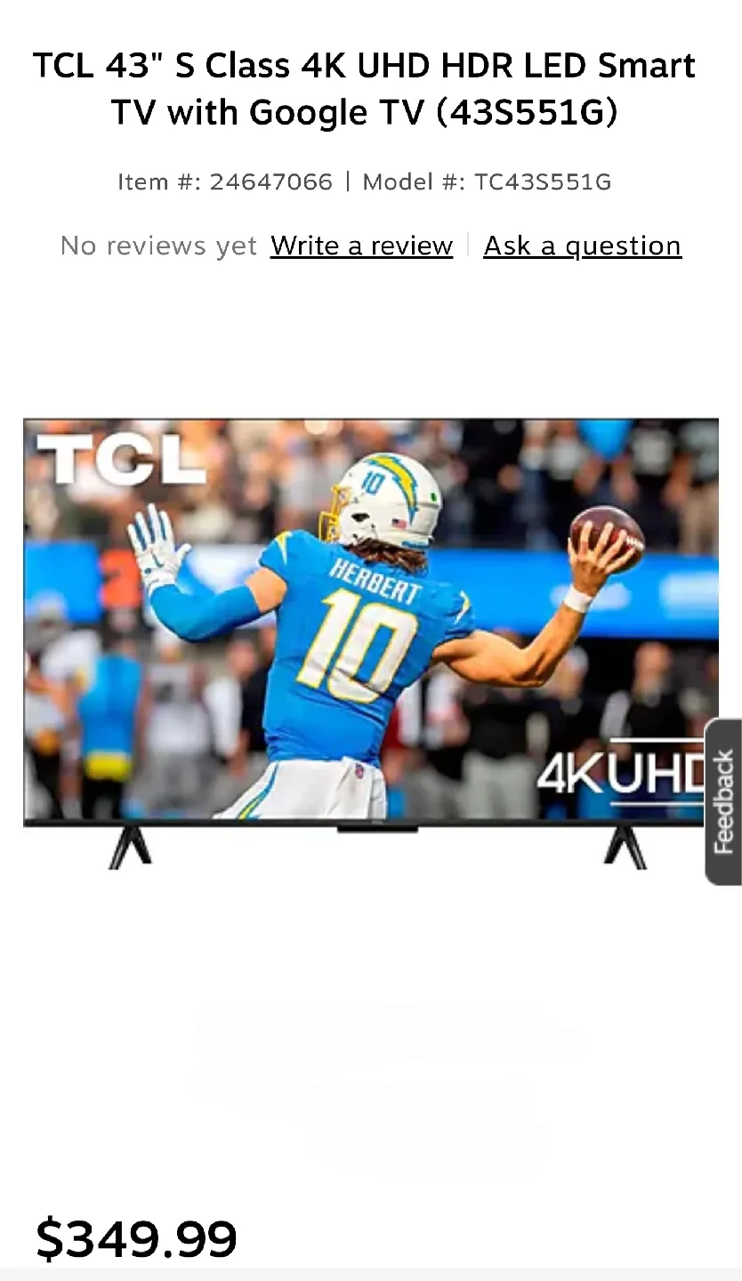 43" TCL 4K UHD HDR LED GOOGLE SMART TV.