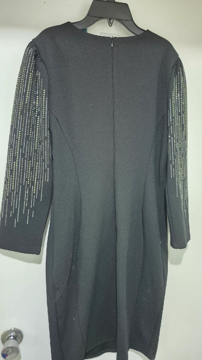 NWT Loft Black Dress with Embellished Sleeves image indicator(2)