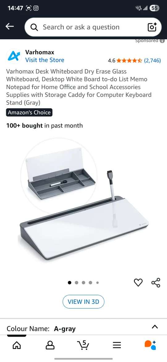Varhomax Desk Whiteboard Dry Erase Board - Gray thumbnail