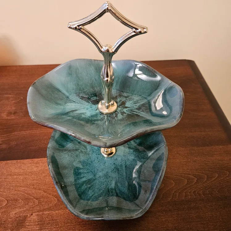 Vintage Two-Tier Serving Platter - Blue/Green