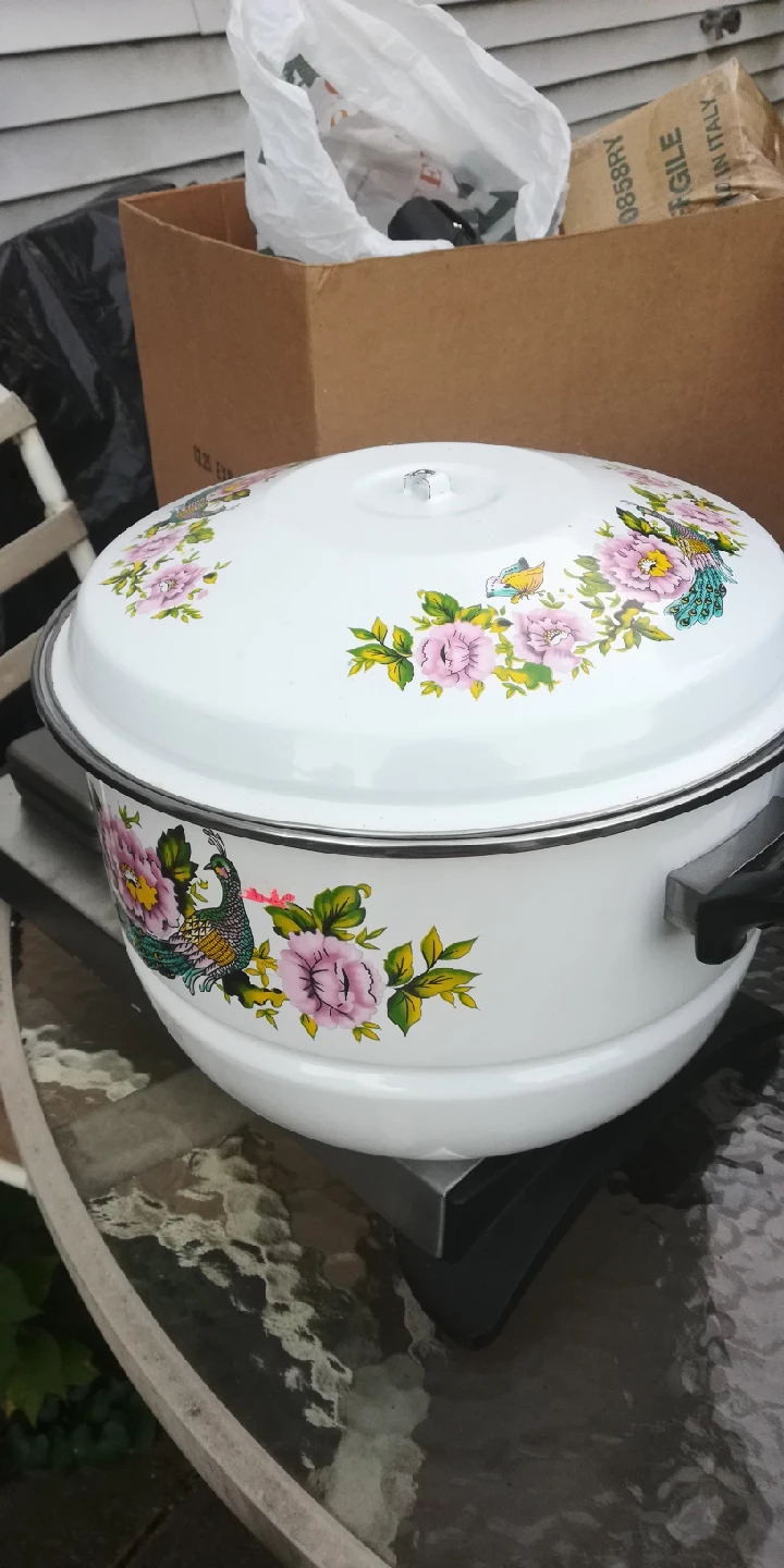 Floral Enamel Stock Pot with Lid - photo 3