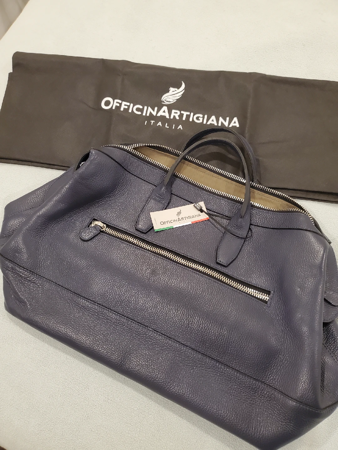 new quality navy leather overnight bag - photo 2