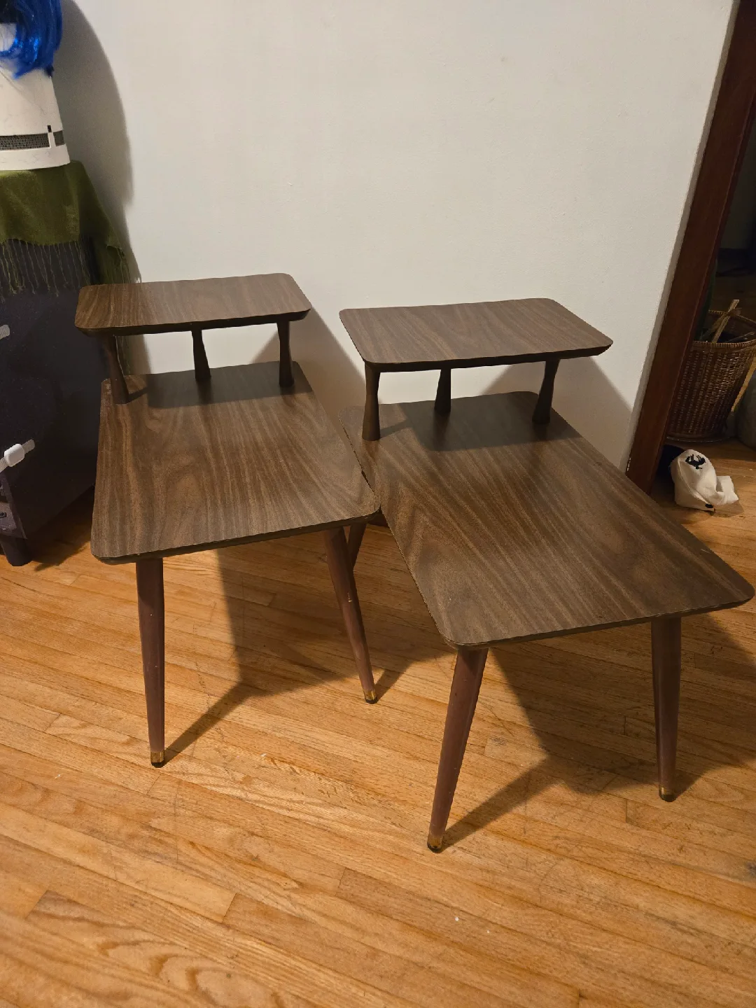 2 Vintage Mid Century Style Side Tables - Brown Wood