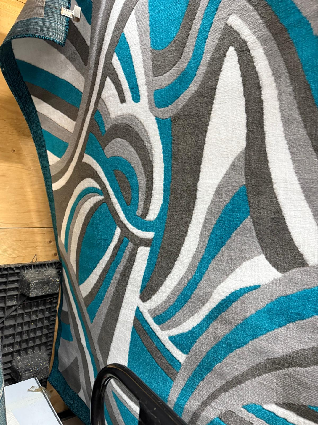 Patterned Area Rug - Teal, Grey & White