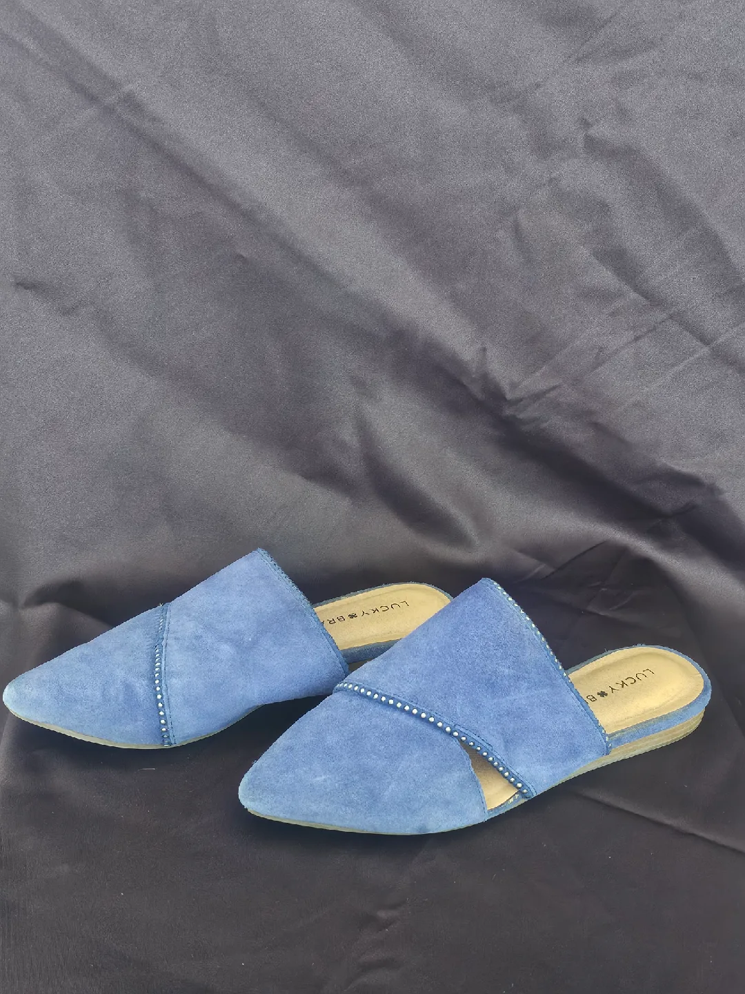 USED - Lucky Brand Blue Suede/Leather Mules - Size 6 image indicator(5)