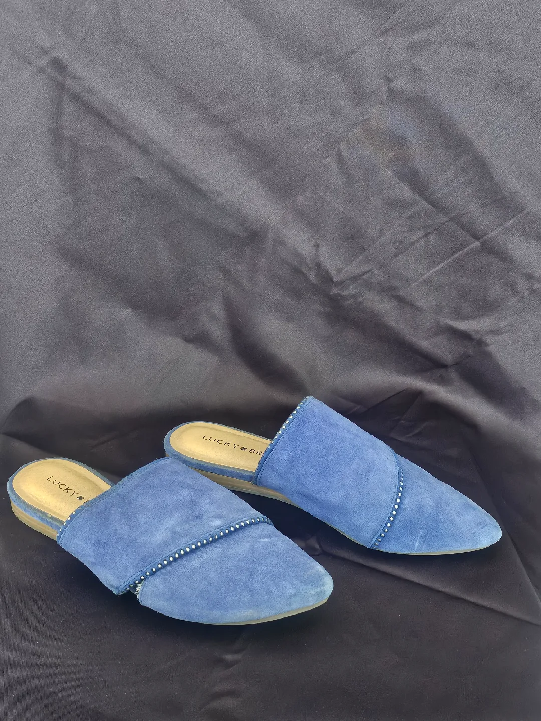 USED - Lucky Brand Blue Suede/Leather Mules - Size 6 image indicator(6)