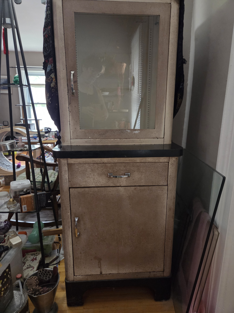 Vintage Metal Medical Cabinet with Glass Door