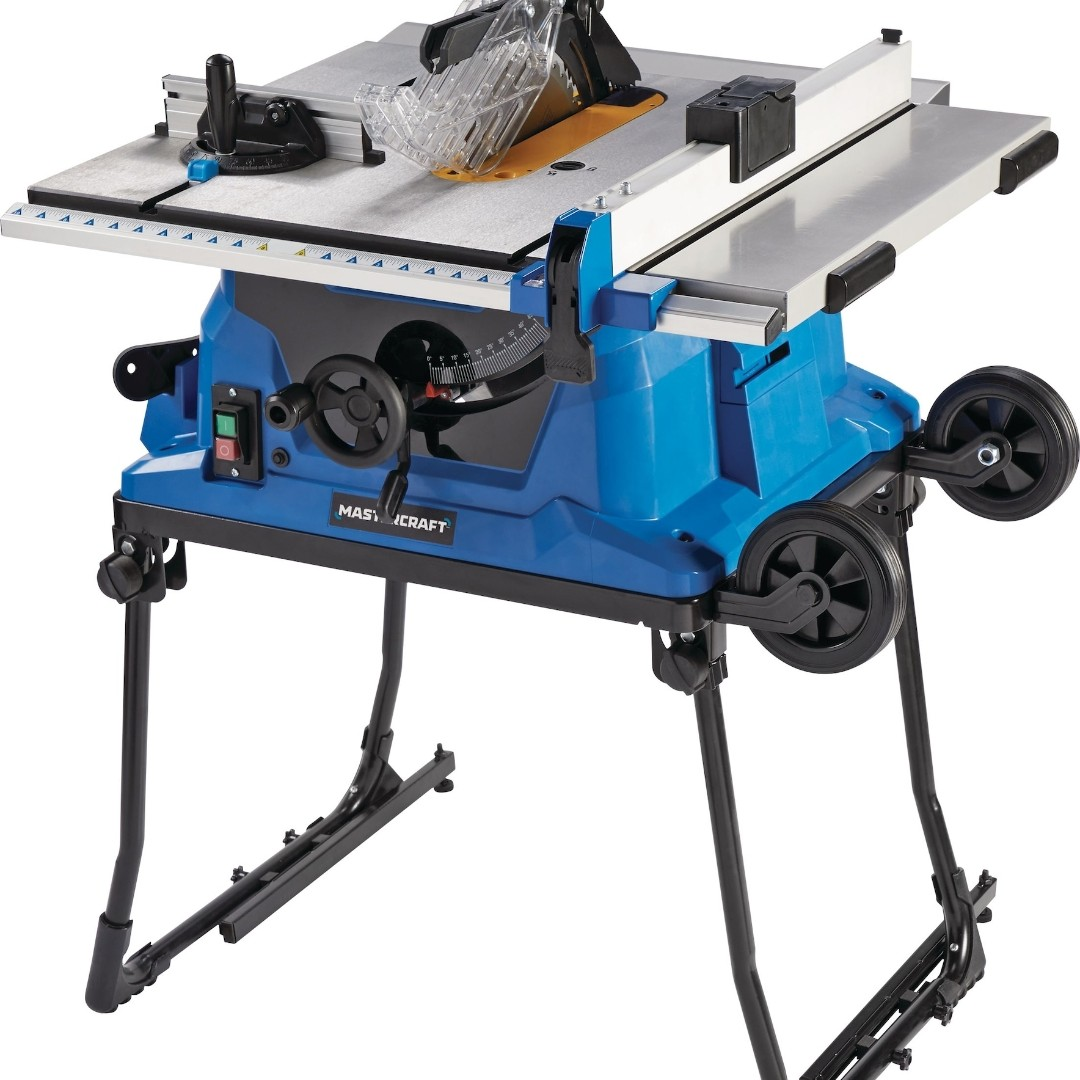Mastercraft 15 amp portable table saw with fold and roll stand