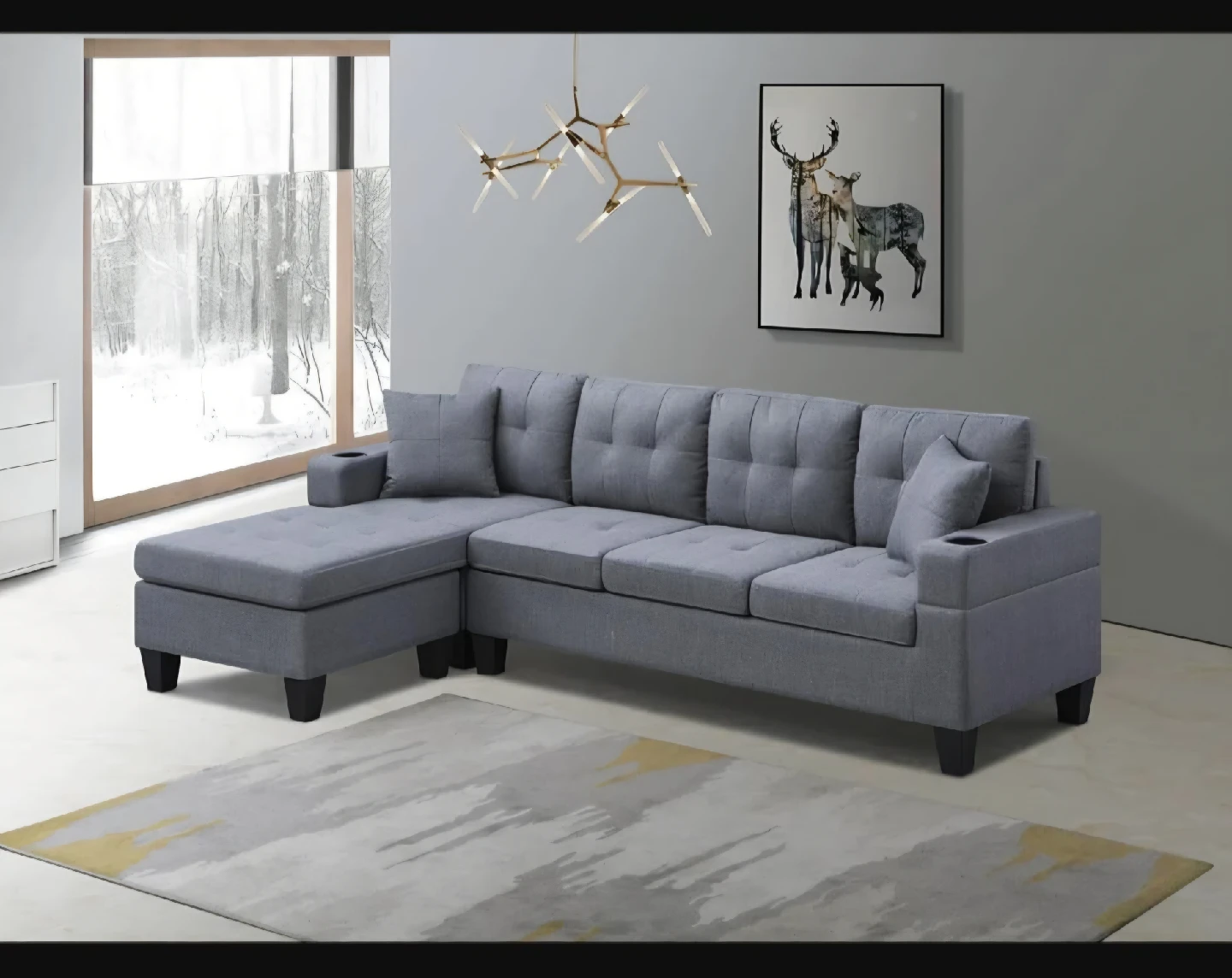Grey Sectional Sofa with Chaise Lounge - photo 5