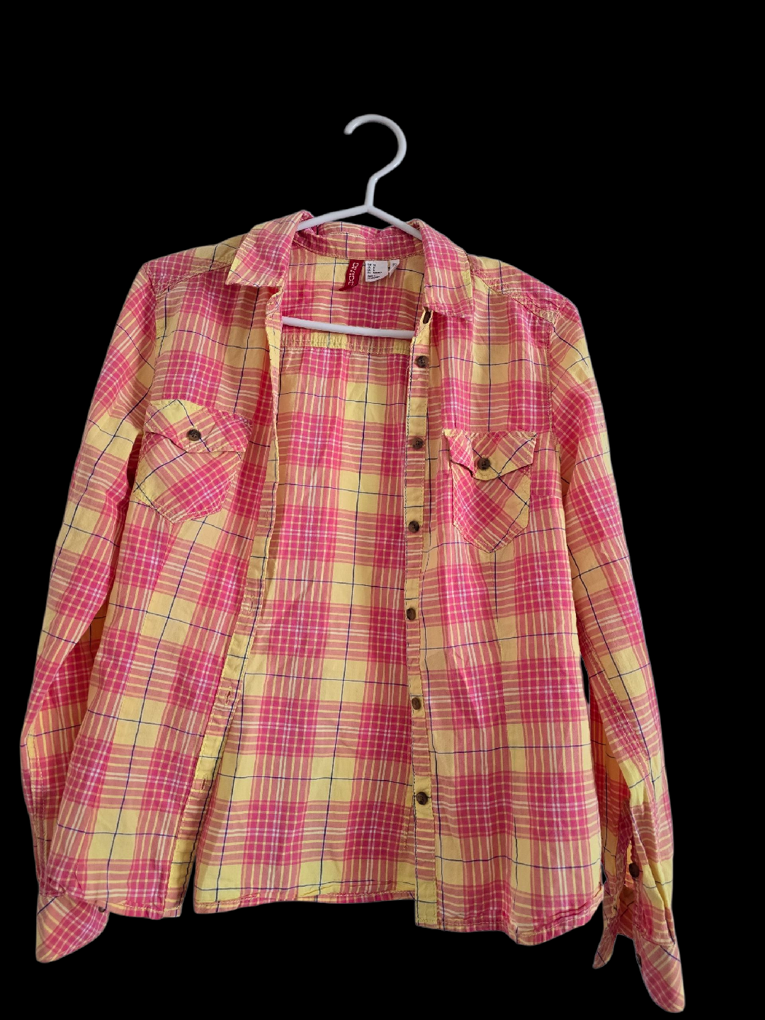 H&M Pink & Yellow Plaid Flannel - Size Small