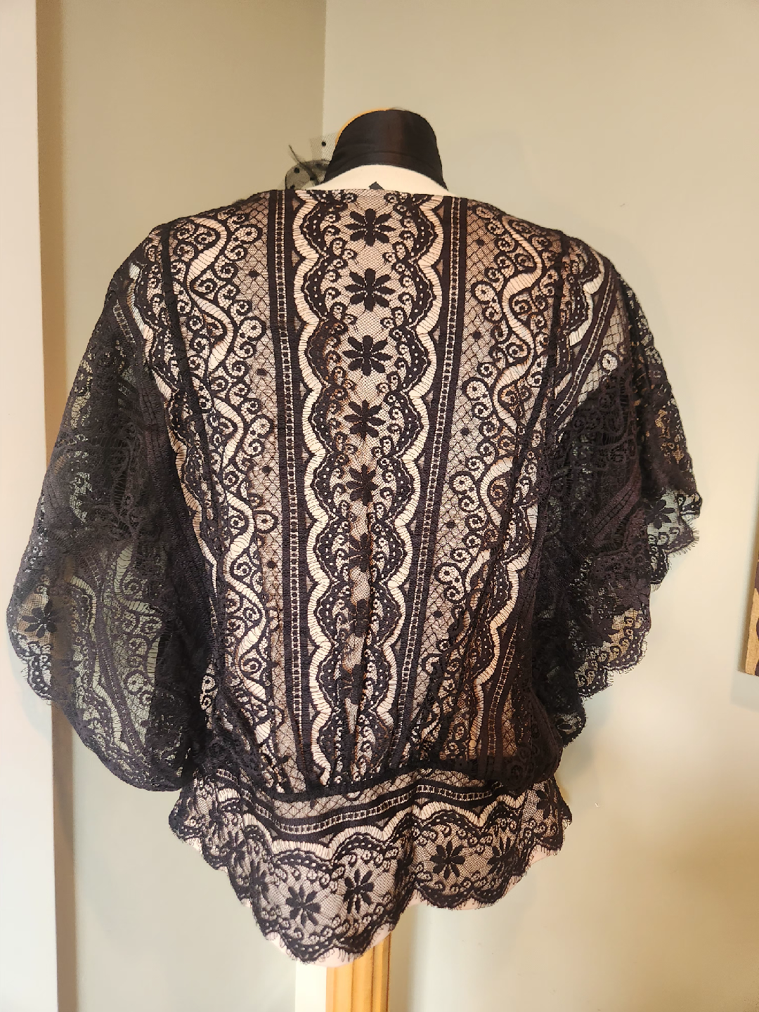 DANDY Black Lace 1920's style Blouse  size large - photo 3