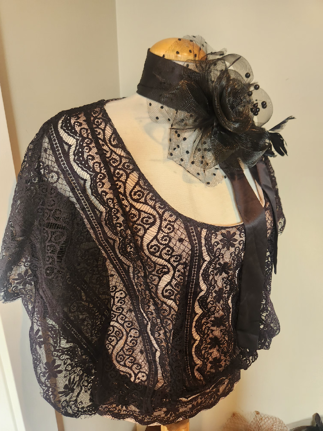 DANDY Black Lace 1920's style Blouse  size large - photo 5