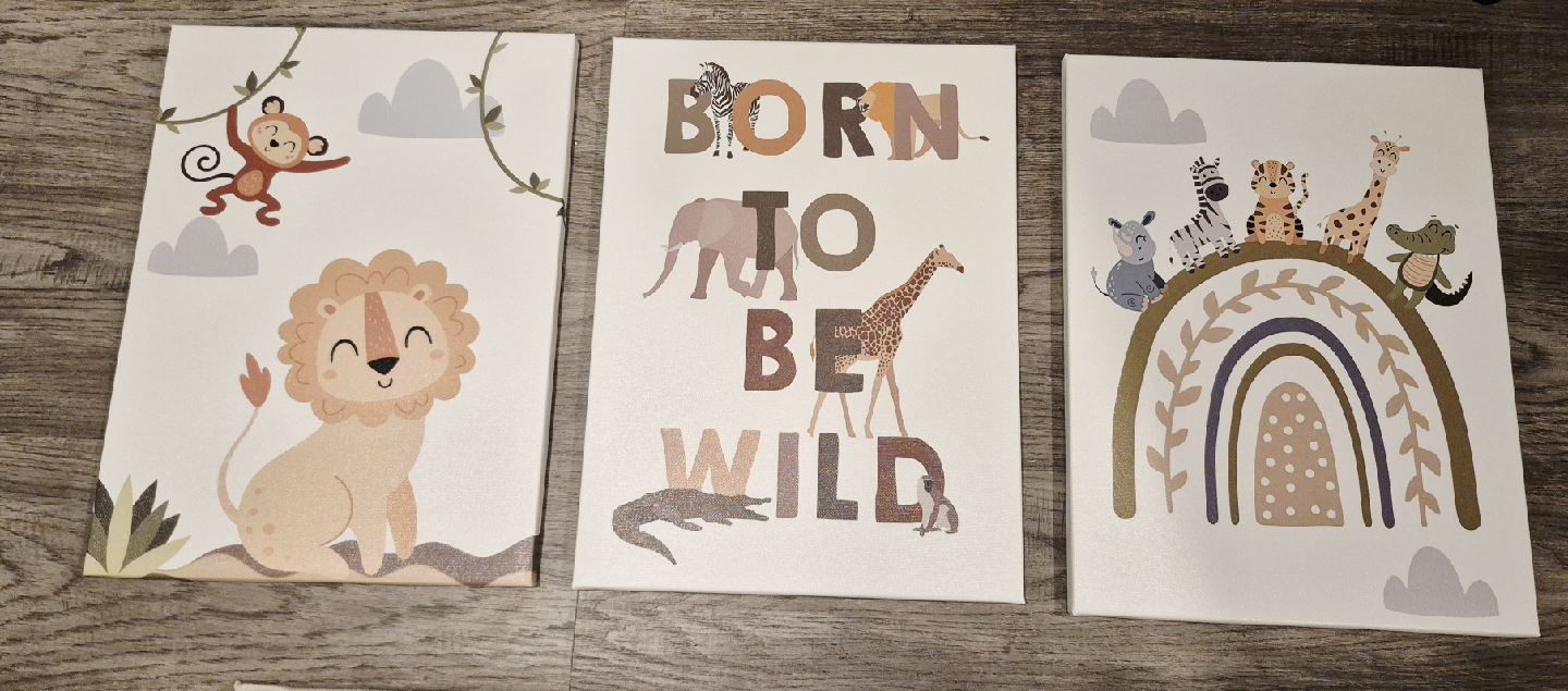 Set of 3 Safari Animal Canvas Print Wall Art 12"x16" - photo 2