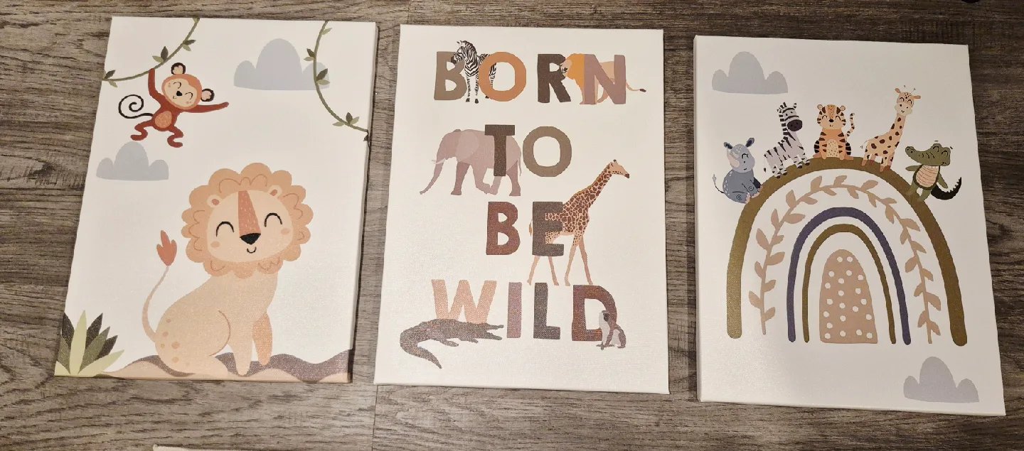 Set of 3 Safari Animal Canvas Print Wall Art 12"x16" image indicator(2)