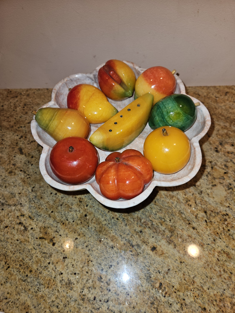 Marble Fruit Bowl with Faux Fruit