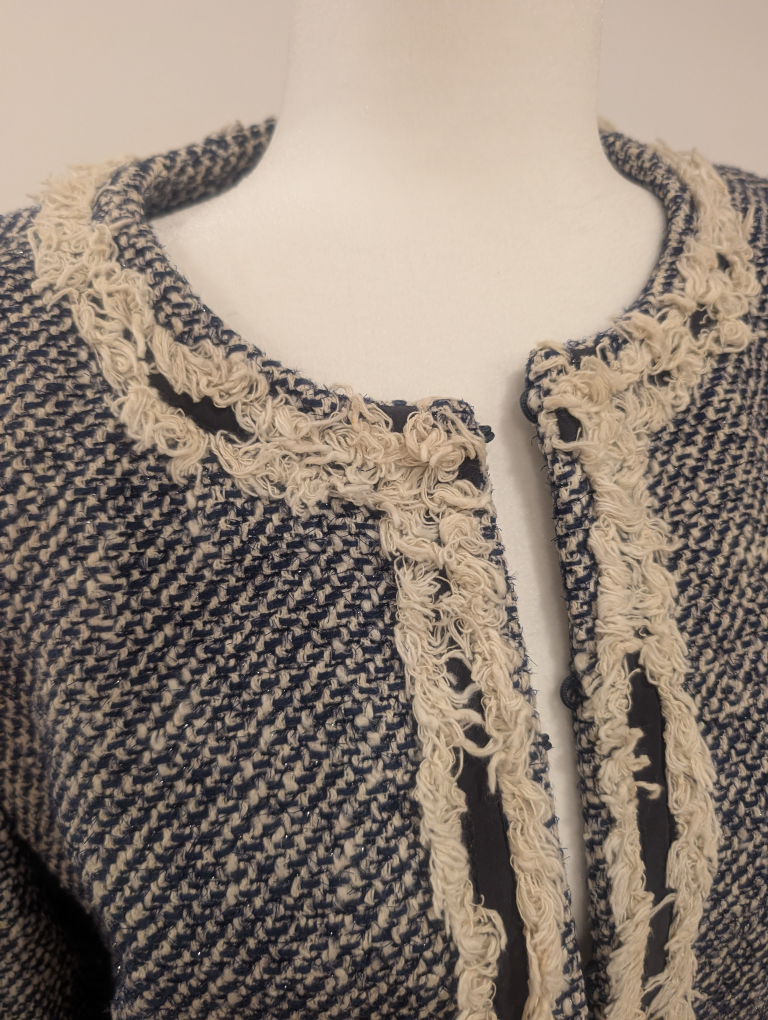 Tory Burch Blue and Cream Tweed Jacket Size 8 - photo 4