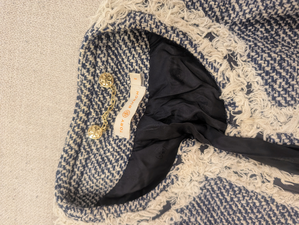Tory Burch Blue and Cream Tweed Jacket Size 8 - photo 5