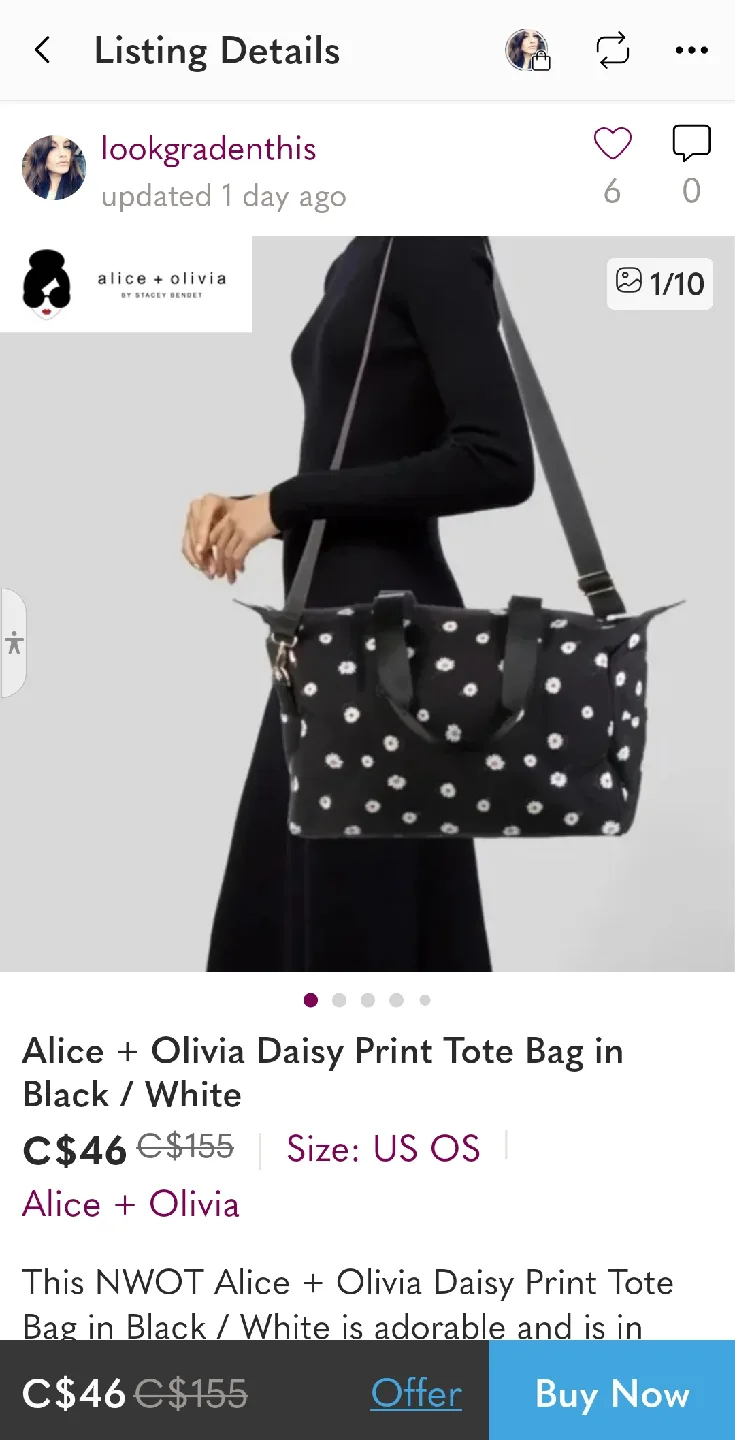 Alice + Olivia Daisy Print Tote Bag - Black/White image indicator(5)