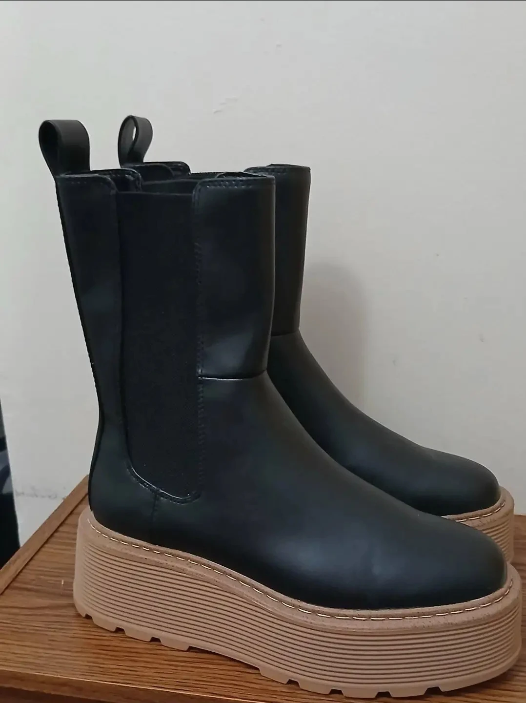 H&M Black Platform Chelsea Boots - Size 36