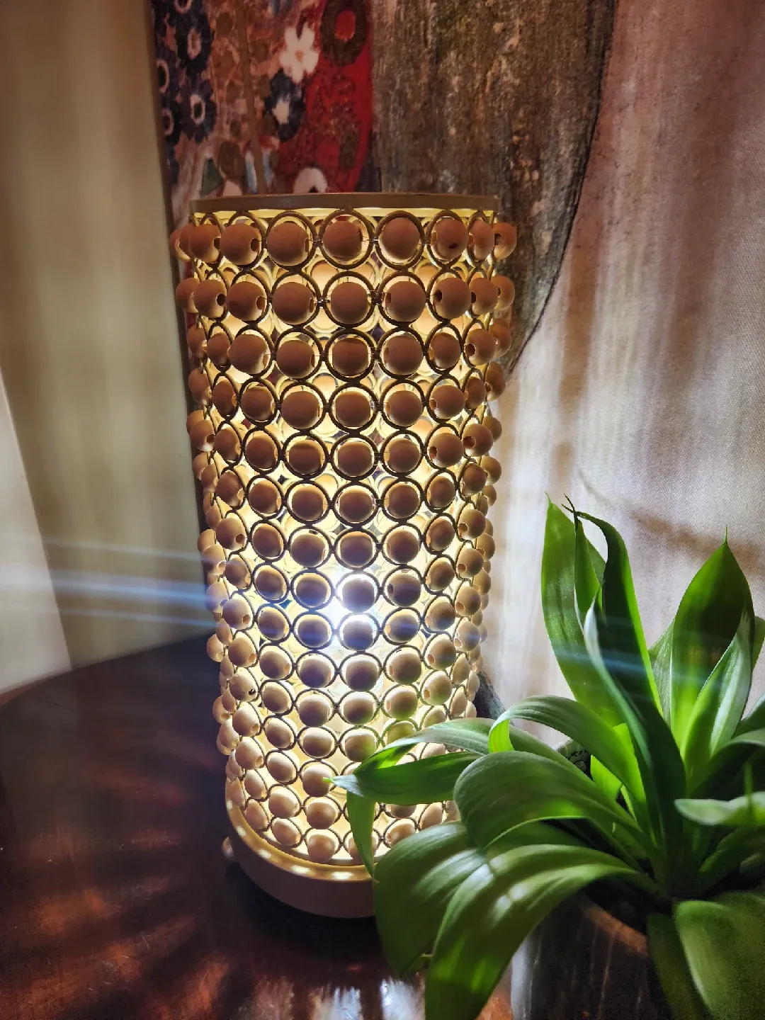 NEW Boho style wood Beaded Accent Lamp image indicator(3)