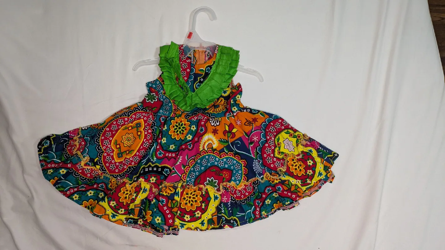 Colorful Baby Dress with Green Ruffle Collar image indicator(2)