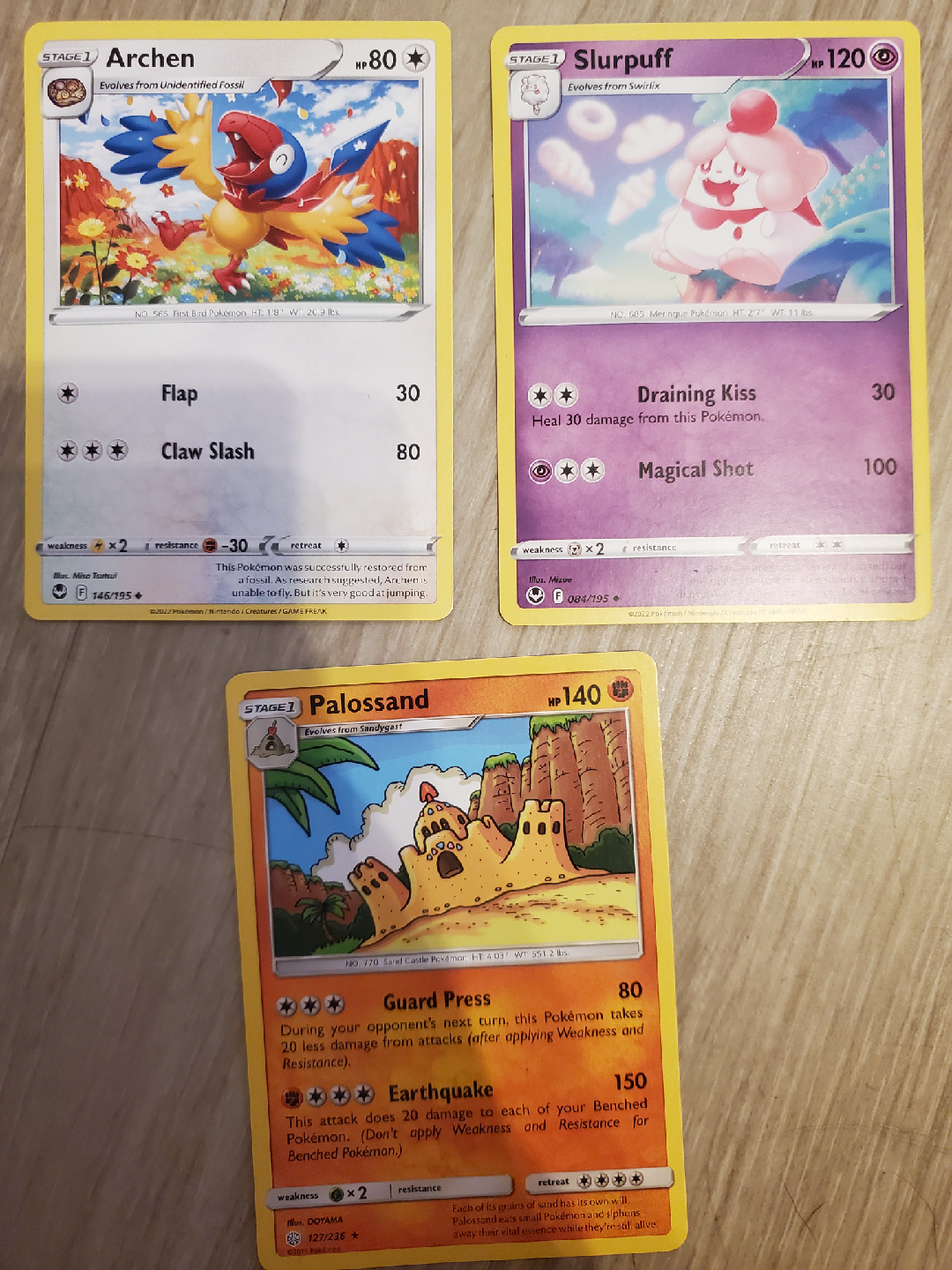 Pokemon Trading Cards Stage 1 - Archen, Slurpuff, Palossand