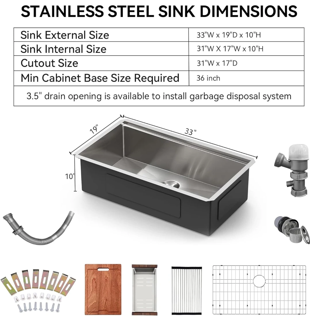 Stainless Steel Kitchen Sink 33"x19" - photo 2