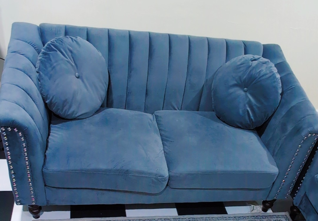 Blue Velvet Sofa Set - Like New!