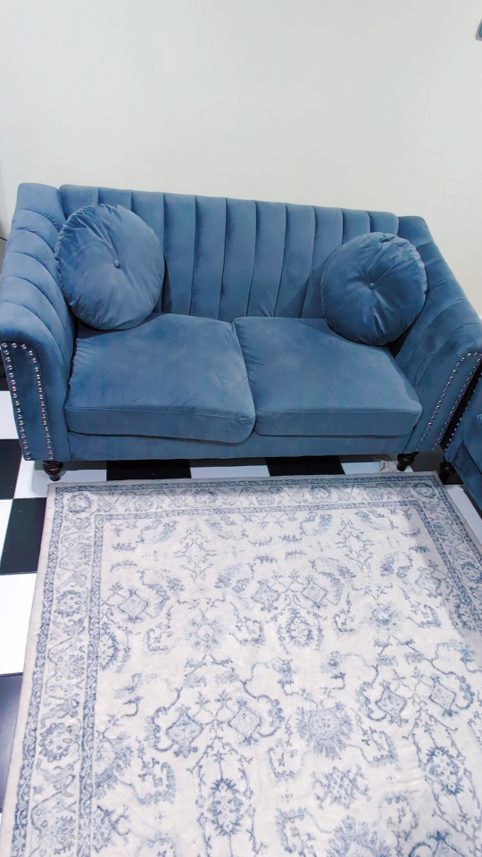 Blue Velvet Sofa Set - Like New! - photo 3