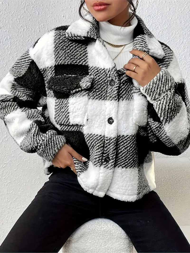 Black & White Plaid Fleece Shacket