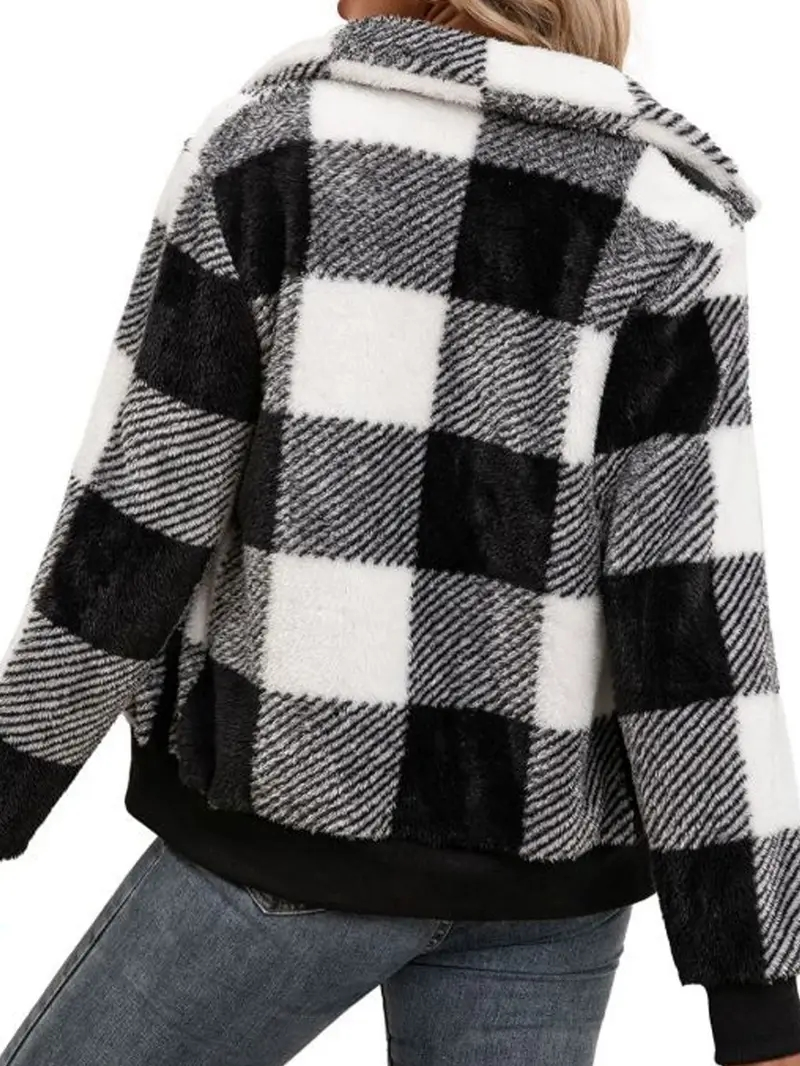 Black & White Plaid Fleece Shacket - photo 2