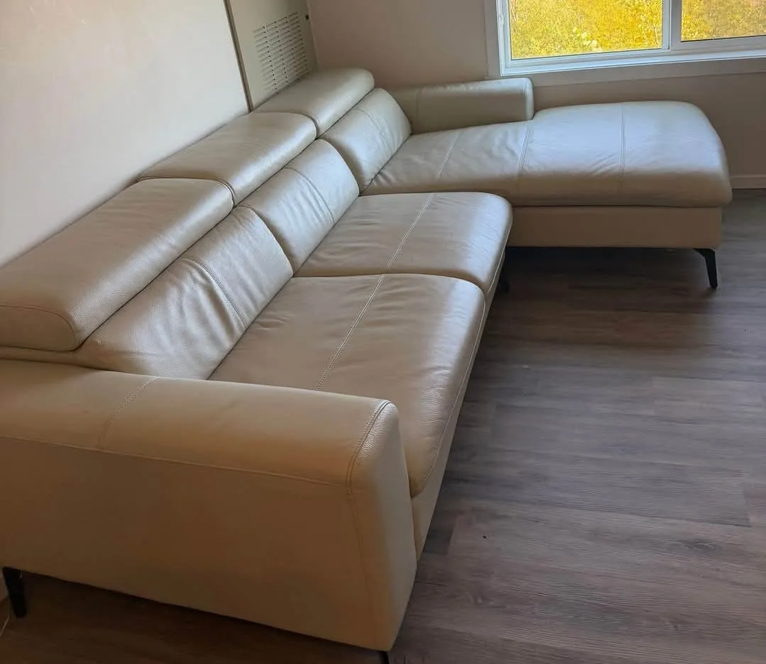 Beige Leather Sectional Sofa