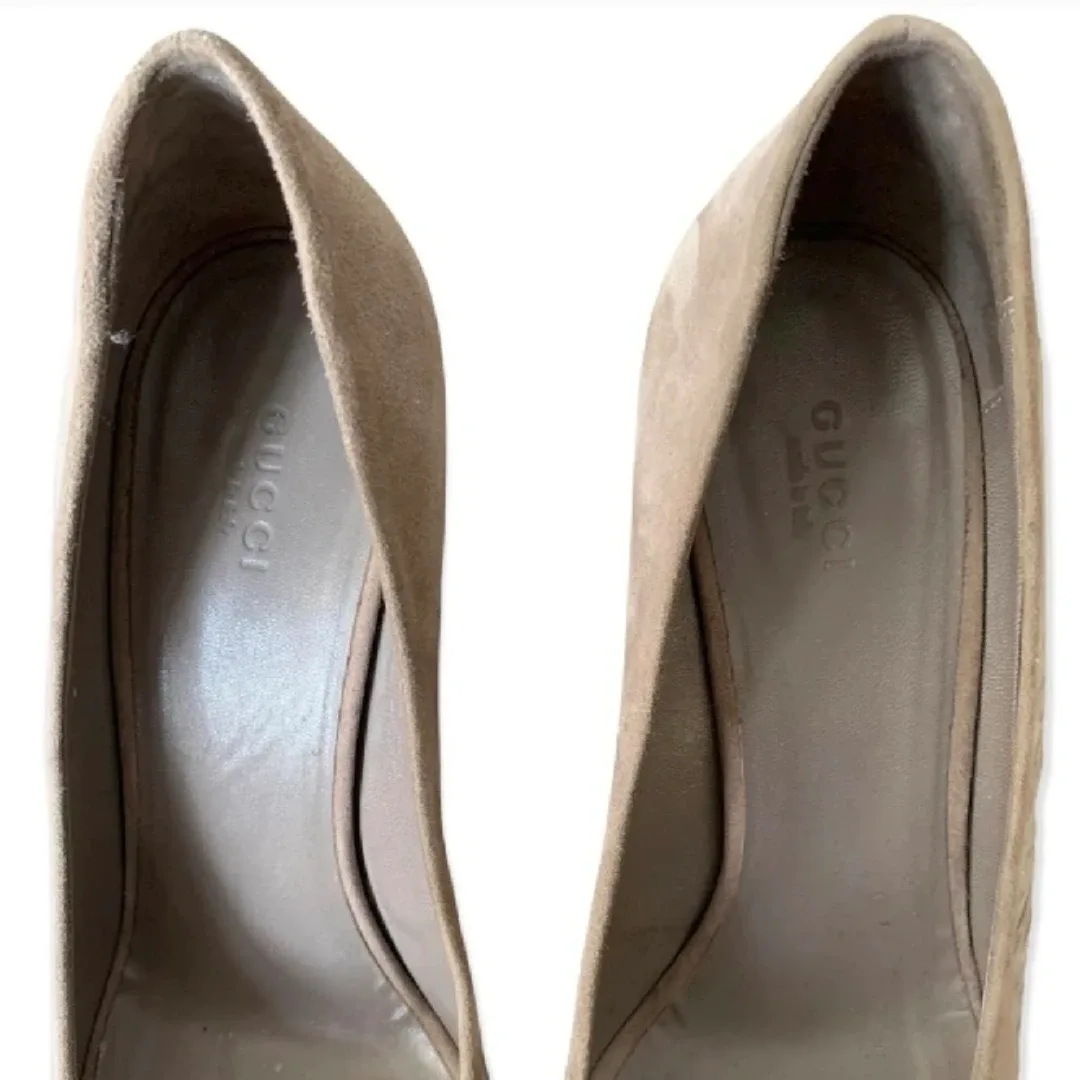 Gucci Grey Suede Leather Peep Toe Heels image indicator(3)