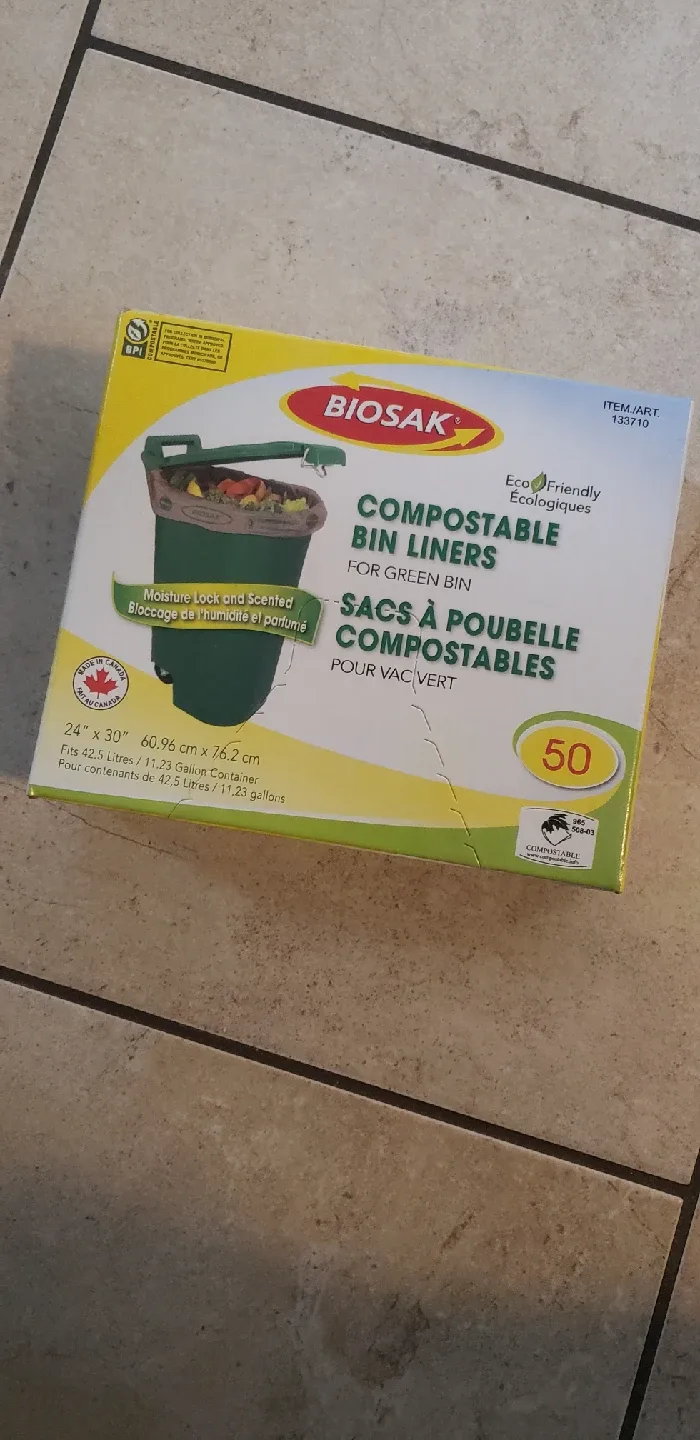 Biosak Compostable Bin Liners, 50 bags, 24" x 30"